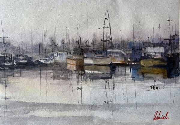Misty | Harbor Watercolor Painting