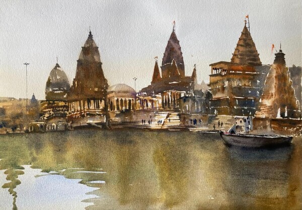 Ghats | Temple Watercolor Painting
