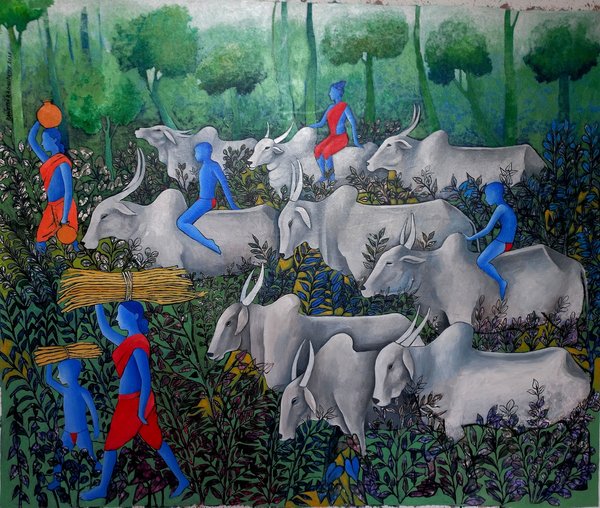 Through the Woods | Handmade Village Life Painting