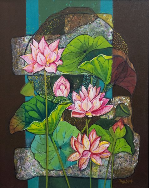 Sattva In Bloom- 5 Lotus Rhythm Of Purity | Contemporary Pink Lotus Flower Wall Art