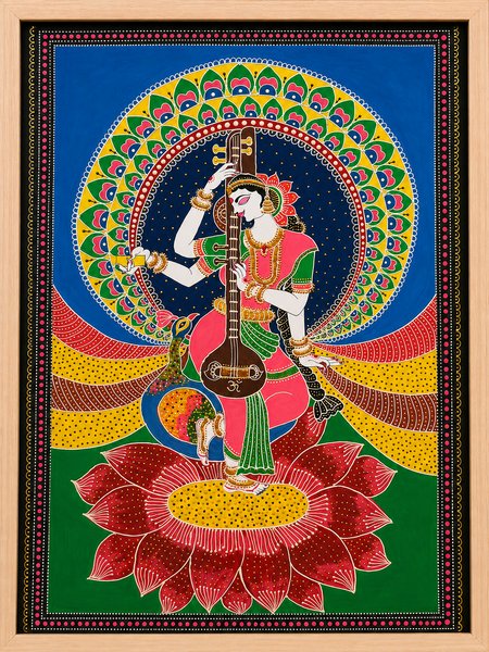 Divine Saraswati | Handmade Goddess Painting