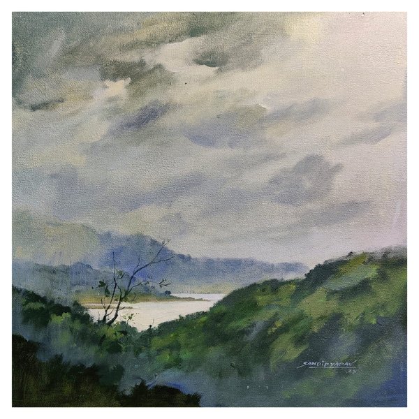 Monsoon Serenity | Hillside Landscape Painting