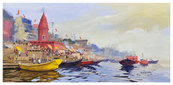 Saffron Waterscape | Riverside Heritage Painting
