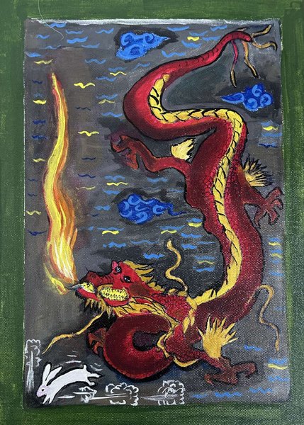 Crimson Dragon | Folk Art Fantasy Painting
