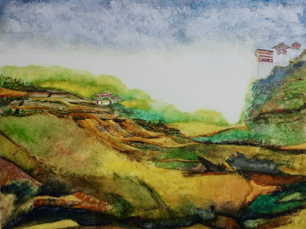 Bhutan Memories | Himalayan Landscape Watercolor Painting