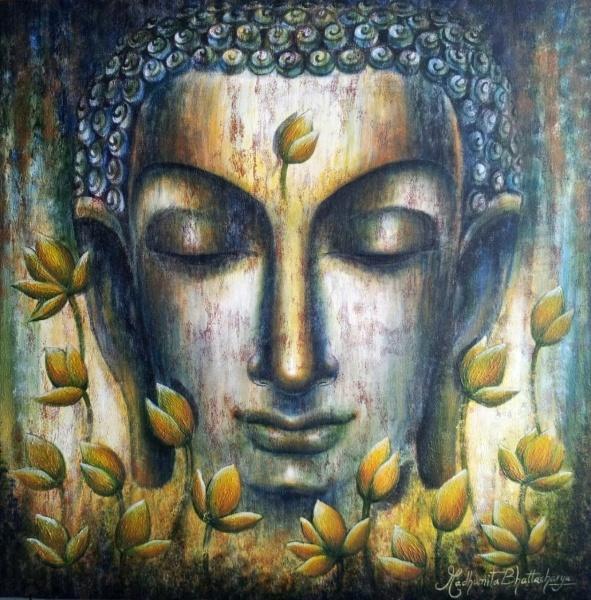 Serenity Buddha Painting with Lotus Buds