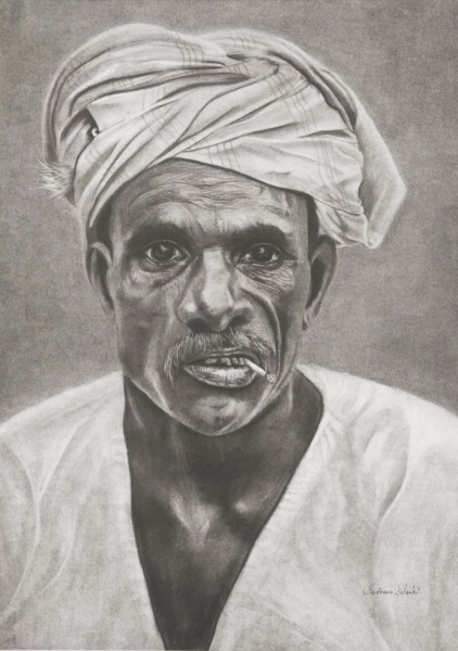 Vintage Portrait | Charcoal Painting on Paper