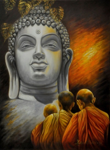 Buddha And Monks Spiritual Painting