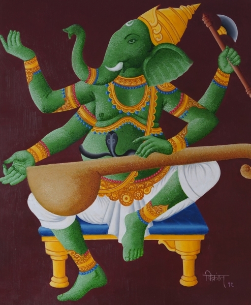 Ganesha In Musical Balance Painting on Canvas