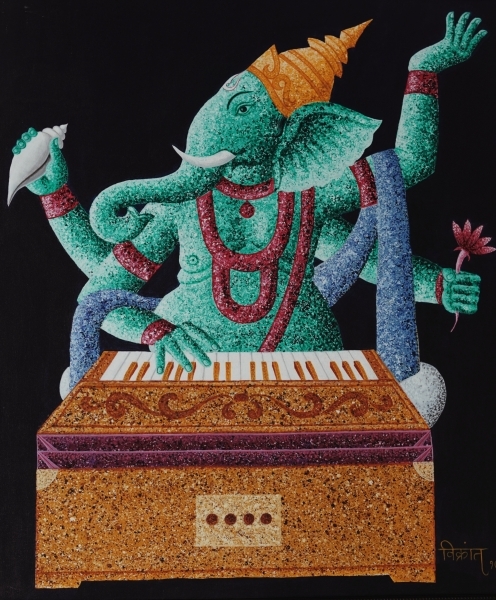 Ganesha On Harmonium Painting
