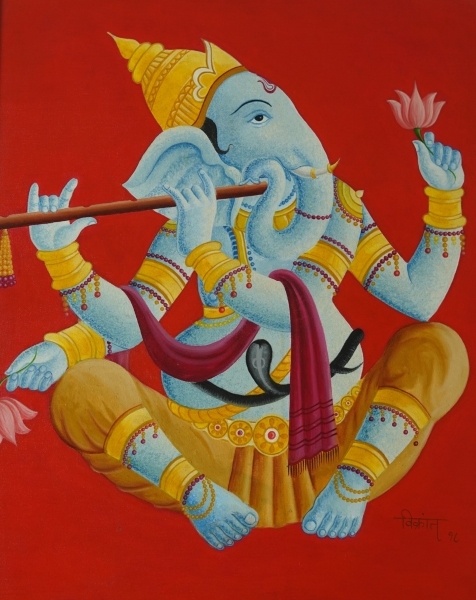 Ganesha The Divine Flutist Painting