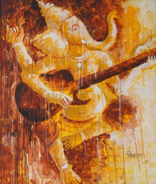 Lord Ganesha With Veena Painting