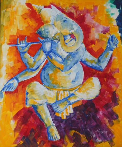 Ganesha The Divine Flutist Abstract Painting
