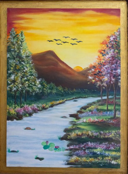 The Setting Sun | Serene Landscape Painting