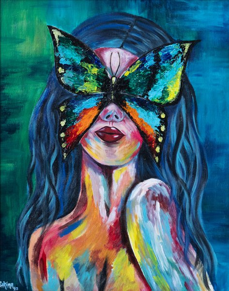 Girl with Butterfly Eyes | Symbolic Figurative Art