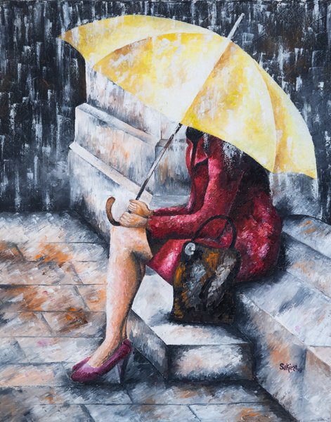 Girl with the Yellow Umbrella | Contemporary Figurative Art