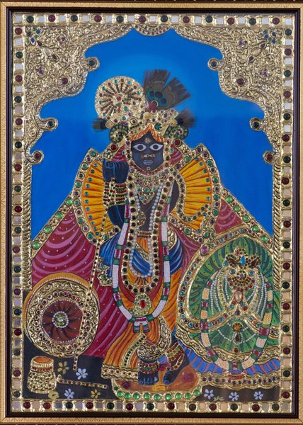 Krishna Playing Flute | Handmade Tanjore Artwork