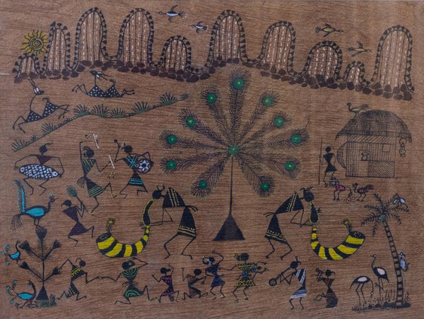 Warli Village Life | Handmade Folk Painting