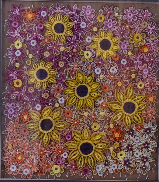 Sunflower & Pink Flowers Quilling Artwork