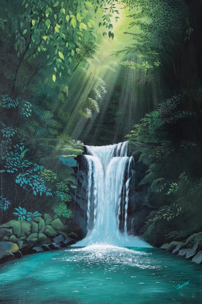 Whispers of the Forest Falls | Waterfall Nature Painting