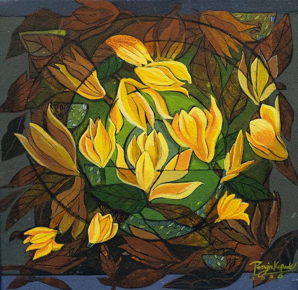 Golden Chapha Floral Contemporary Wall Art