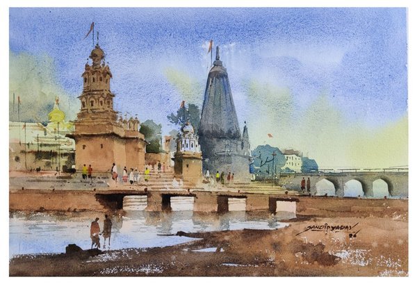 Ghat in Grey | Krishna River Artwork