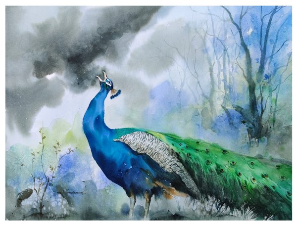 Emerald Feathers | Peacock Watercolor Painting