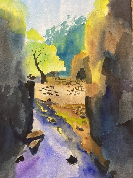 Abstract Landscape | Expressive Valley Watercolor Painting