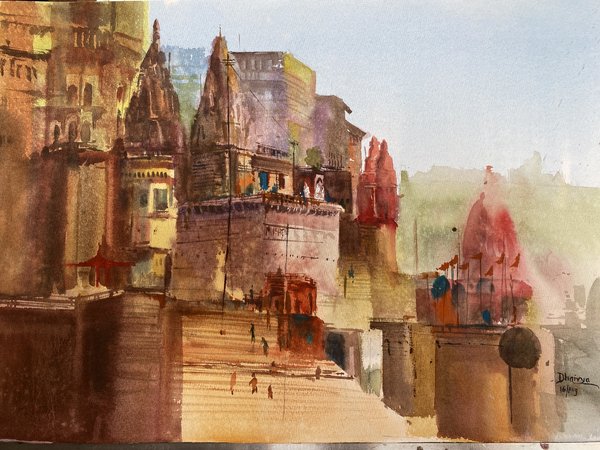 Varanasi-3 | Temple Watercolor Painting