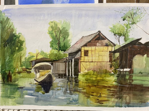 Kashmir House | Scenic Watercolor Landscape Painting