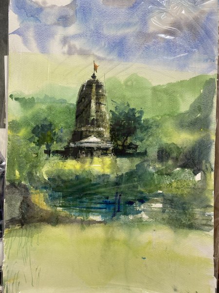 Amruteshwar Mandir | Temple Landscape Watercolor Painting