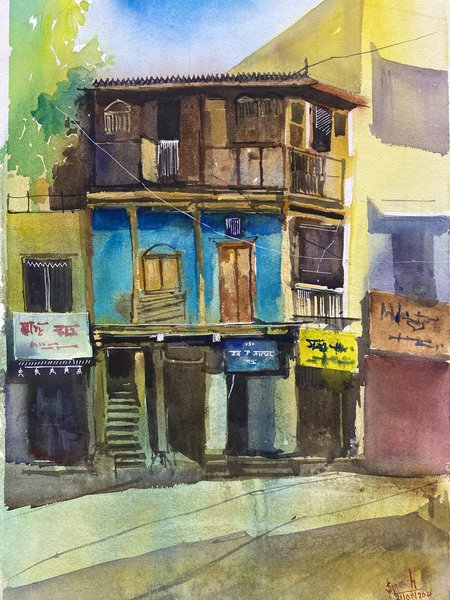 Old House in Pune | Vintage Watercolor Painting