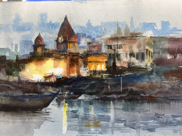 Varanasi Ghat | Indian Heritage Watercolor Painting
