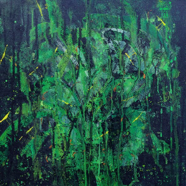 Rain In The Forest - 1 | Abstract Monsoon Forest Acrylic Painting
