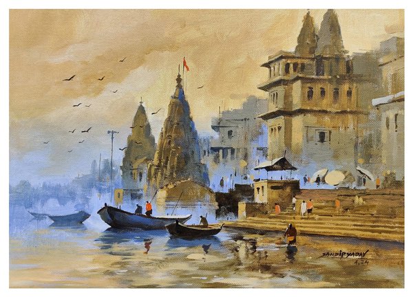 Saffron Temples By The Ganges | Varanasi Ghat Art