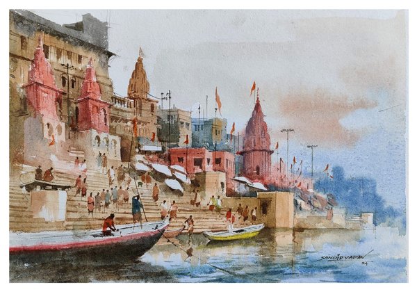 Saffron Sanctuaries | Riverside Heritage Painting