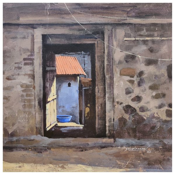 The Quiet Threshold | Rustic Village Life Painting