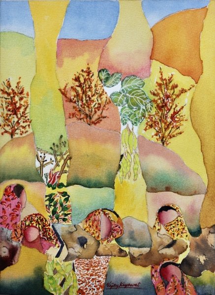 Vasant Ritu | Rural Spring Life Watercolor Painting