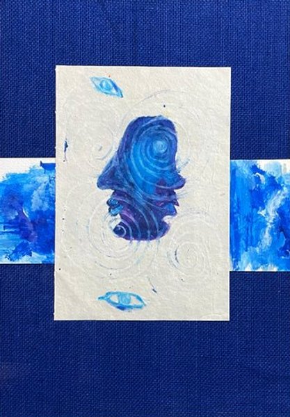 Mukaam 2 | Blue Conceptual Oil Pastel Art