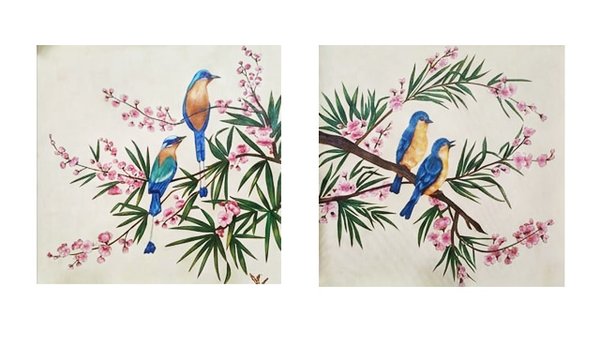 Two Vibrant Blue-and-golden Birds