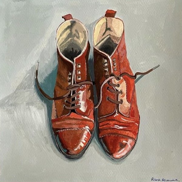 Worn red shoes still life painting